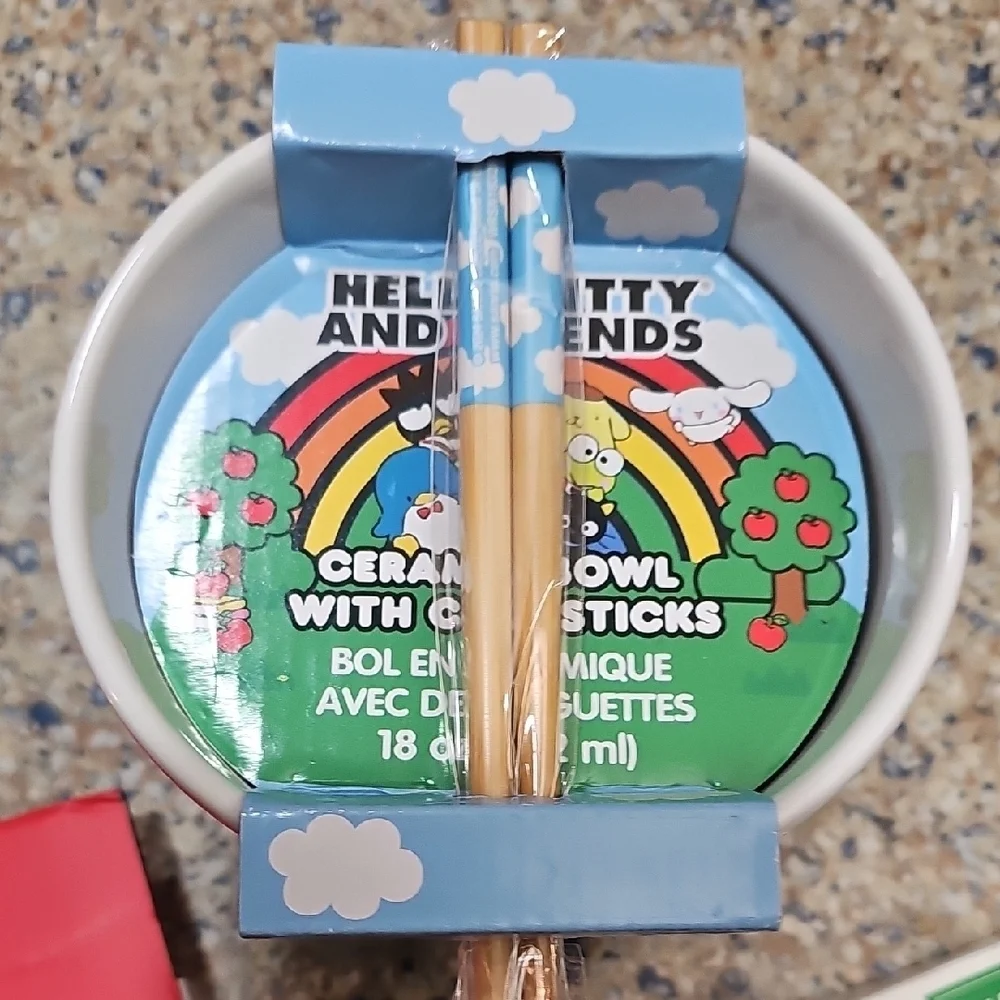 Hello Kitty Set - B-ball Set, Felt Msg Board, Ceramic Bowl/Chopsticks & Napkins